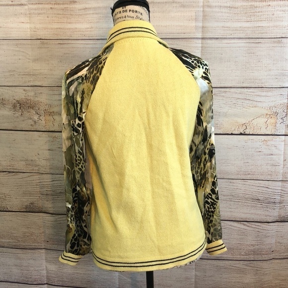 Elaris Designs Cardigan Hand Loomed Leopard Print Collar Front Zipper Size Small - Picture 7 of 13